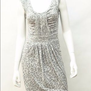 Rebecca Taylor Grey Leopard Stretch Ruched Dress S